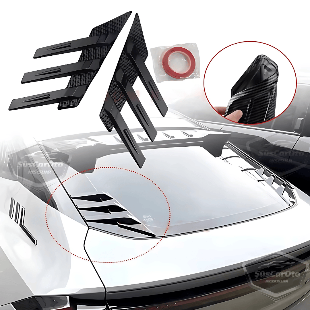 3D Sportif Üniversal Her Araca Uyumlu Arka Cam Havalandırma Venti Air Scoop İthal Dekor Ventil 2 Parça Siyah Sağ Sol Takım image 0