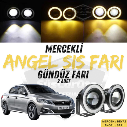 Peugeot 301 2012-2021 Uyumlu Üniversal Mercekli Angel Sis Farı Metal Su Geçirmez 76 mm Sarı Halkalı Gündüz Farı Angel Eyes 2 Adet image 0