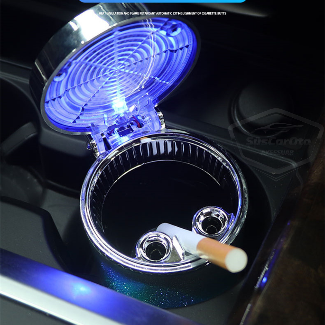Üniversal 7 Renkli RGB Led Işıklı Lüx Oto Küllük Kapaklı Spor Araç İçi Küllük Araba Küllüğü image 9