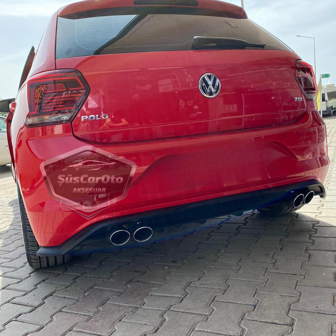 Vw Polo MK6 2018 Sonrası Araca Özel Mat Siyah Arka Difüzör Tırnaklı 4 Krom Egzoz Çıkışlı Arka Tampon Eki İthal 1.Sınıf image 8
