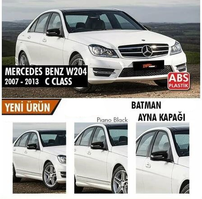 Mercedes Benz W204 2007-2014 Batman Yarasa Ayna Kapağı Piano Black ABS Plastik image 0