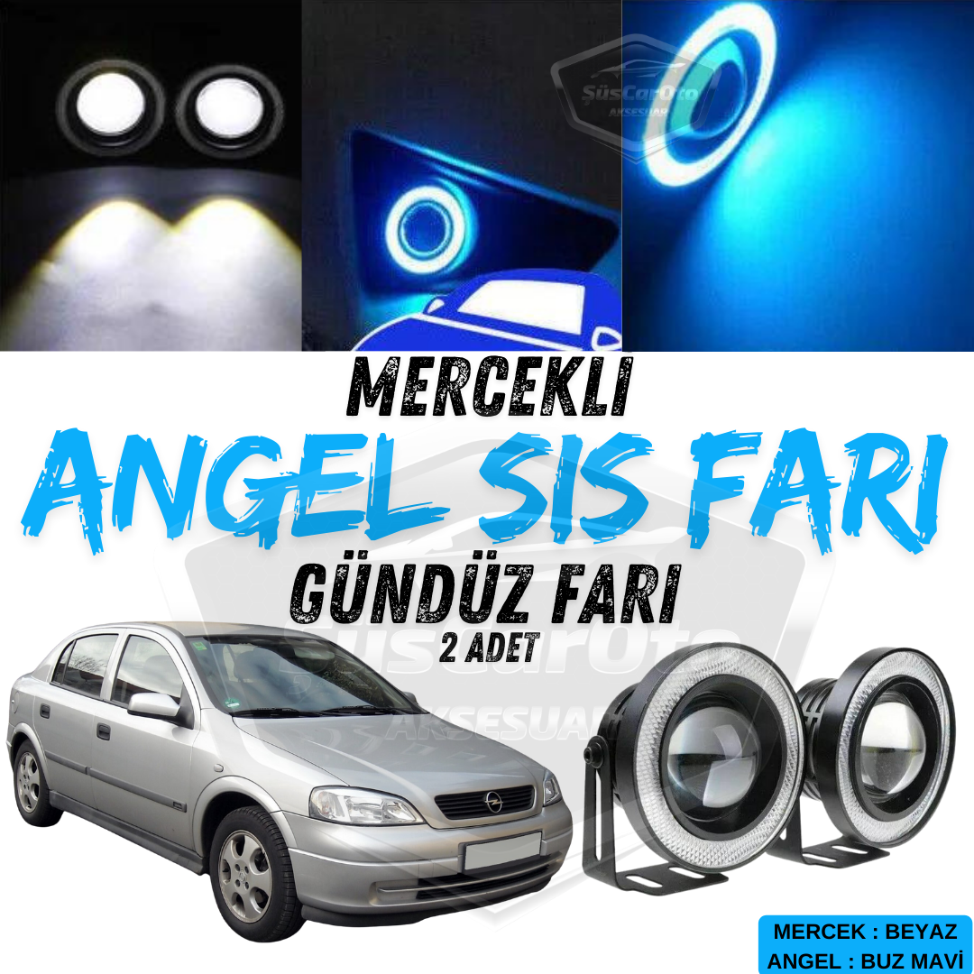 Opel Astra G 1998-2004 Uyumlu Üniversal Mercekli Angel Sis Farı Metal Su Geçirmez 76 mm Buz Mavi Halkalı Gündüz Farı Angel Eyes 2 Adet image 0