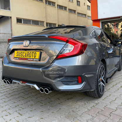 Honda Civic FC5 2016-2021 Araca Özel Siyah Gri Arka Difüzör Tırnaklı 4 Yuvarlak Egzoz Çıkışlı Arka Tampon Eki İthal 1.Sınıf image 7