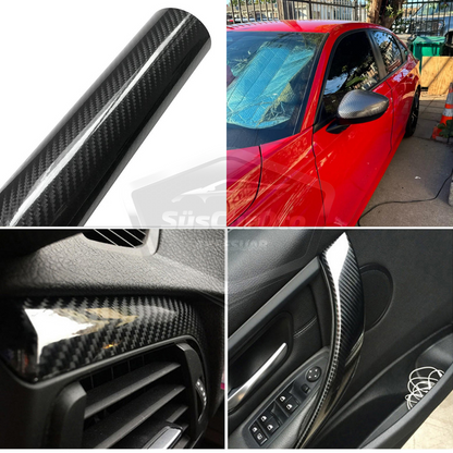 5D Ultra Parlak Karbon Fiber Folyo Film 30 x100 cm Hava Kanallı Yapışkanlı Laptop Cep Telefonu Araç Kaplama Folyosu Çok Amaçlı Jelatinli Siyah image 0