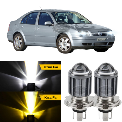 Vw Bora 1998-2006 Uyumlu Mercekli Far Ampulü Led Xenon Çift Renk Sarı-Beyaz Far Şimşek Etkili CSP Led Lamba Uzun Kısa 2 Adet Takım image 0