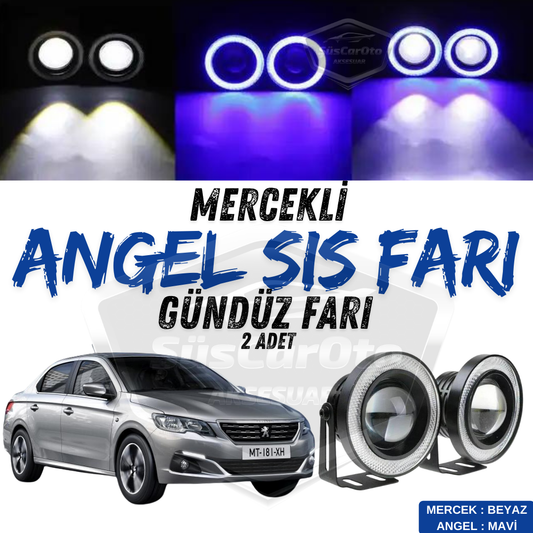 Peugeot 301 2012-2021 Uyumlu Üniversal Mercekli Angel Sis Farı Metal Su Geçirmez 76 mm Mavi Halkalı Gündüz Farı Angel Eyes 2 Adet image 0