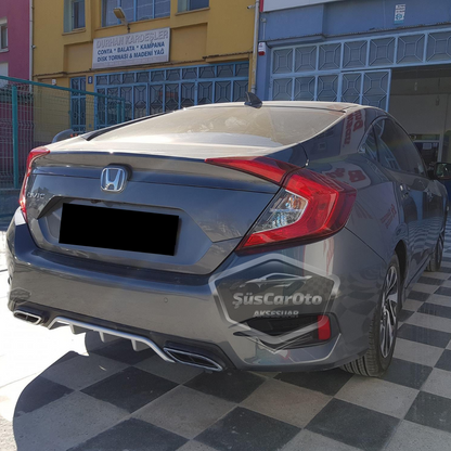 Honda Civic FC5 2016-2021 Araca Özel Siyah Gri Arka Difüzör Tırnaklı Çift Kare Egzoz Çıkışlı Arka Tampon Eki İthal 1.Sınıf image 5