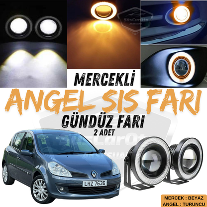 Renault Clio 3 2005-2013 Uyumlu Üniversal Mercekli Angel Sis Farı Metal Su Geçirmez 76 mm Turuncu Halkalı Gündüz Farı Angel Eyes 2 Adet image 0
