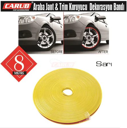 Carub Araba Jant Fitili Lastik Jant Trim Bandı 8 Metre SARI image 0