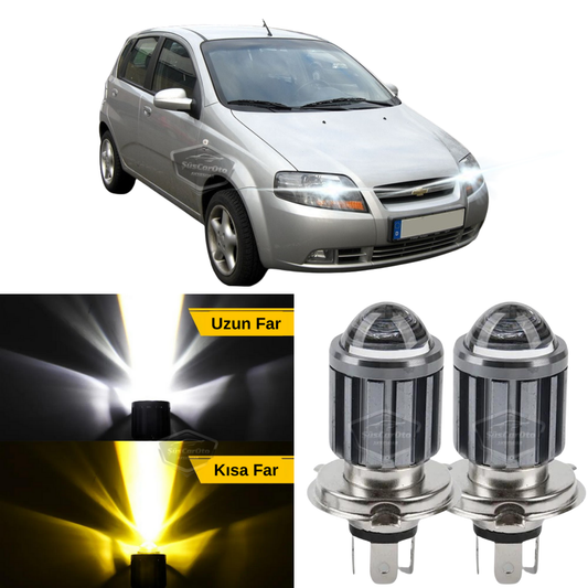 Chevrolet Kalos 2003-2007 Uyumlu Mercekli Far Ampulü Led Xenon Çift Renk Sarı-Beyaz Far Şimşek Etkili CSP Led Lamba Uzun Kısa 2 Adet Takım image 0