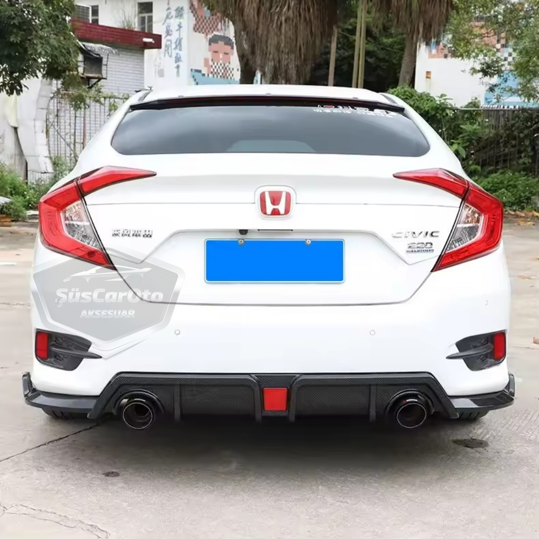 Honda Civic FC5 2016-2021 Araca Özel Parlak Siyah Arka Çıkıntılı Flap Kanatlı Arka Ek ABS Plastik Piano Black Arka Tampon Bıçak image 4