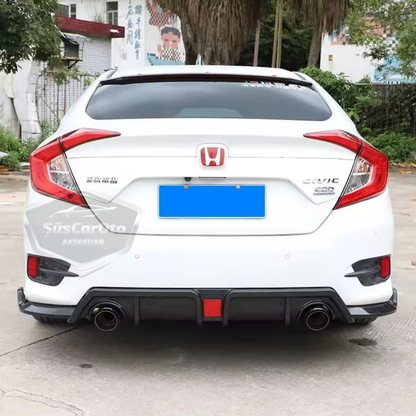 Honda Civic FC5 2016-2021 Araca Özel Parlak Siyah Arka Çıkıntılı Flap Kanatlı Arka Ek ABS Plastik Piano Black Arka Tampon Bıçak image 4