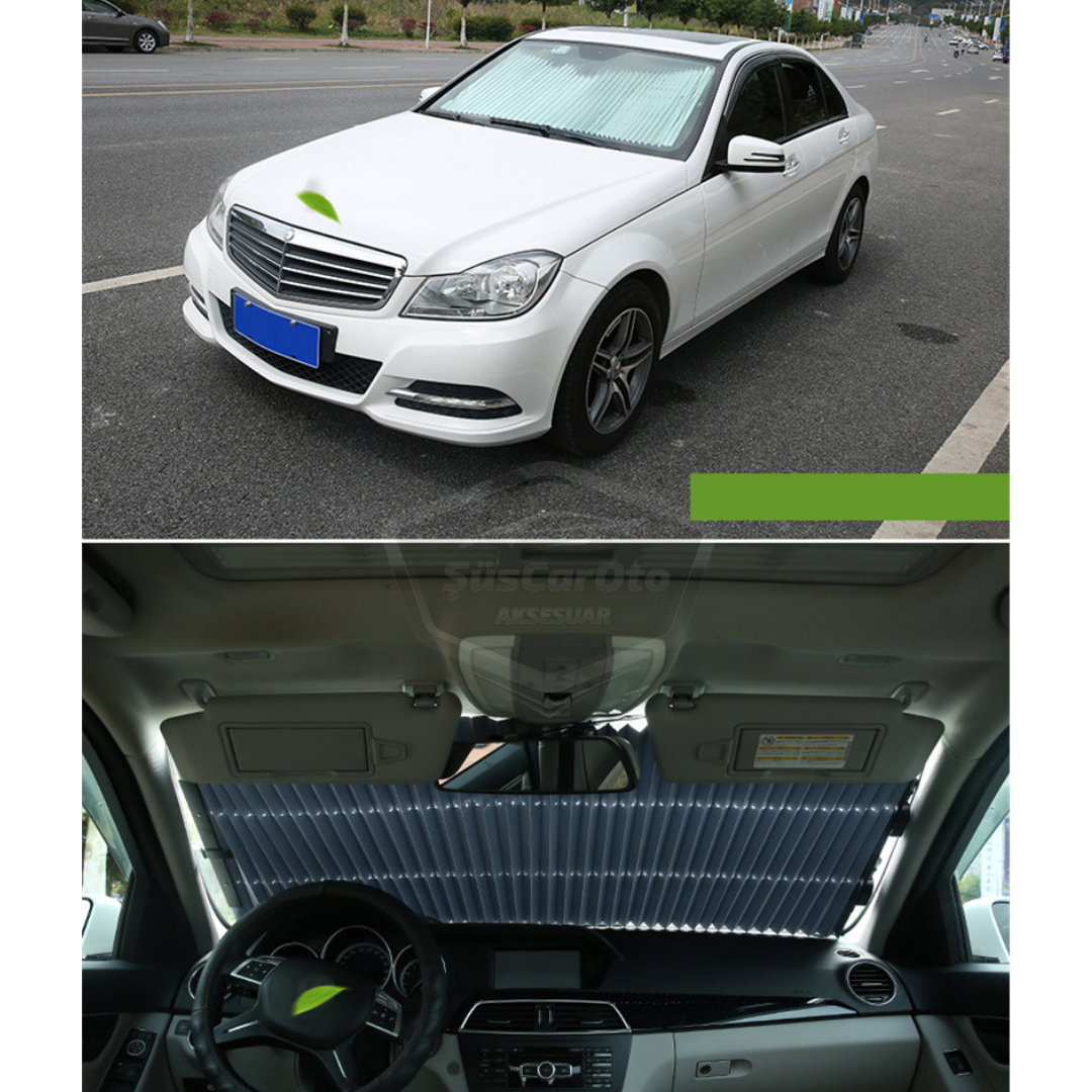 Oto Katlanır Akordiyon Güneşlik Ön Arka Cam Gölgelik Metalize Trapez Sürgülü Yeni Nesil Güneş Koruyucu Oto Araba Suv Tır 70 cm x 150 cm image 5