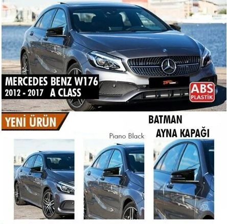 Mercedes Benz W176 2012-2018 Batman Yarasa Ayna Kapağı Piano Black ABS Plastik image 0
