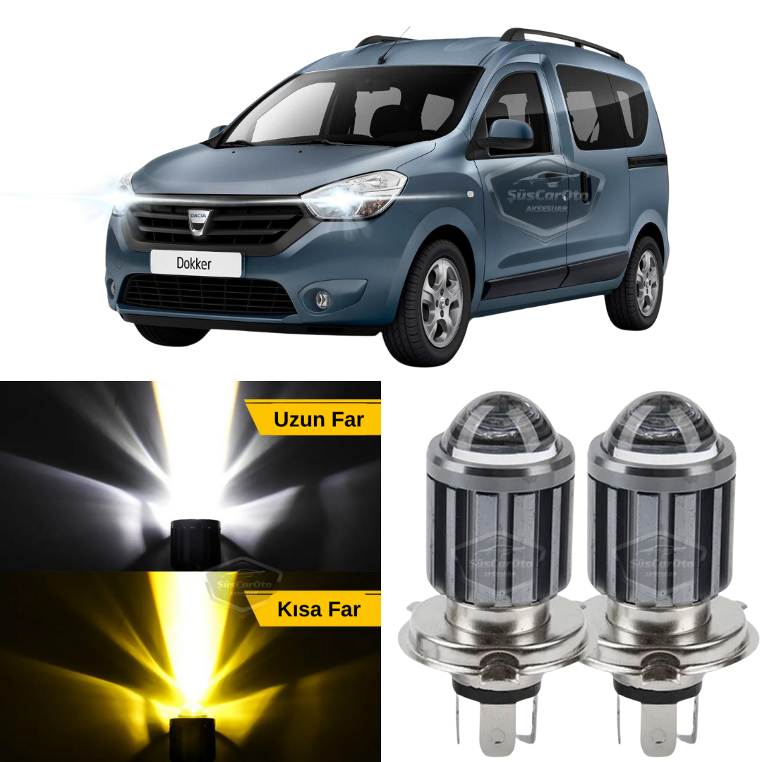 Dacia Dokker 2012-2022 Uyumlu Mercekli Far Ampulü Led Xenon Çift Renk Sarı-Beyaz Far Şimşek Etkili CSP Led Lamba Uzun Kısa 2 Adet Takım image 0
