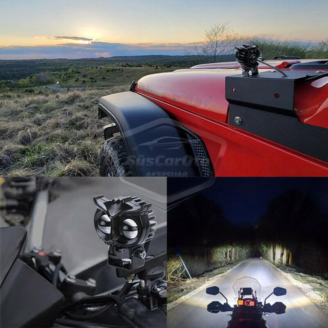 Baykuş Sis Farı Çift Renk Sarı-Beyaz Araç Motosiklet Off Road Led Lamba Delici Yayıcı Projektör 50W Metal Arazi Çalışma Lambası 1 Adet image 4