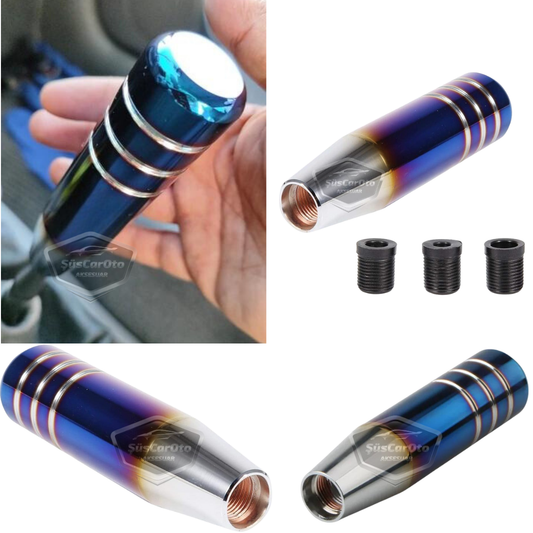Üniversal 13 cm Metal Spor Görünümlü Vites Topuzu Aparatlı Yanmış Mavi Renk Alüminyum Alaşım Manuel Yarış Vites Kolu image 0
