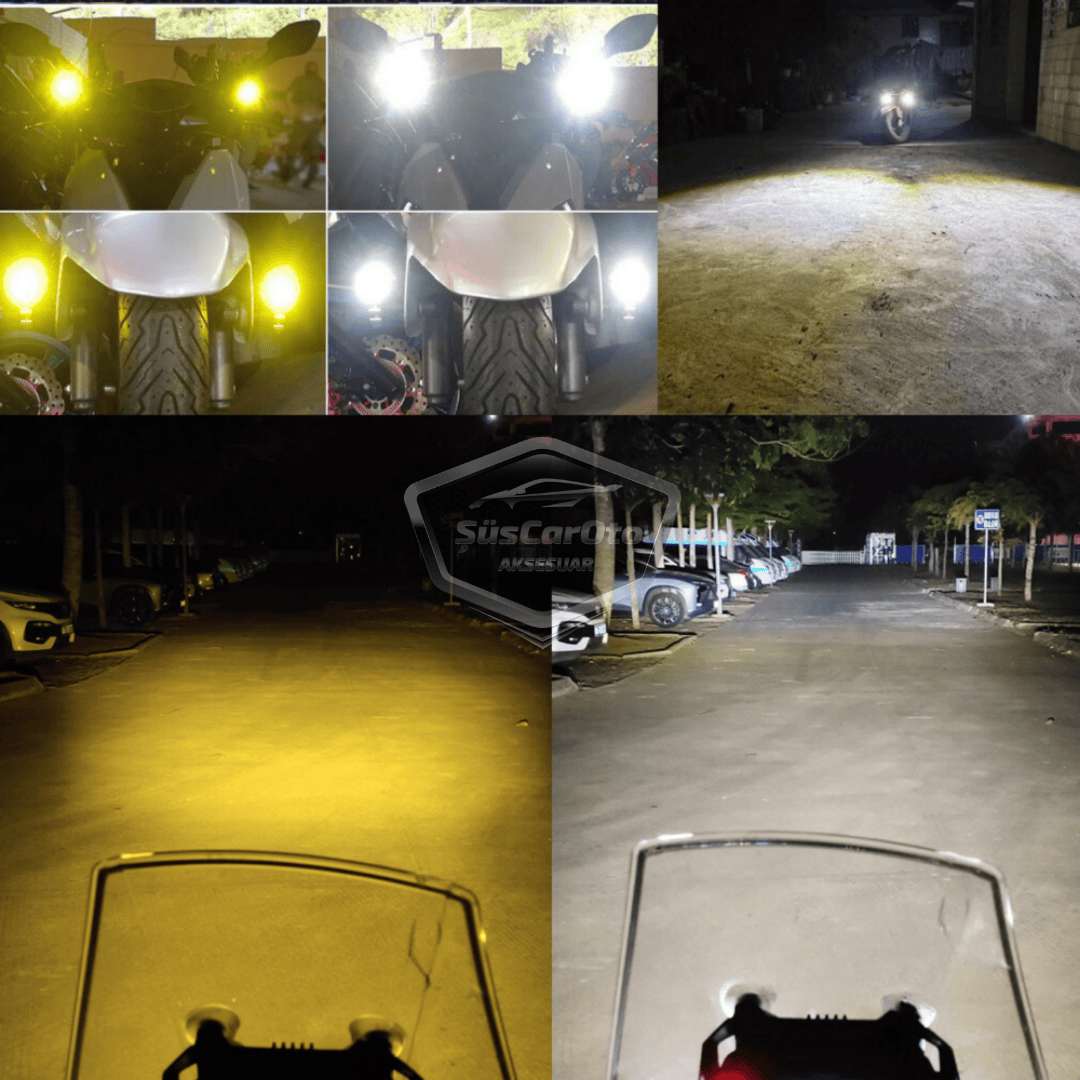 Motosiklet Mini Sis Farı Çift Renk Sarı-Beyaz Aç Kapa Düğmeli Scooter Araç Off Road Led Lamba 8V-80V Projektör Metal Kasa Arazi Çalışma Lambası 2 Adet Set image 6