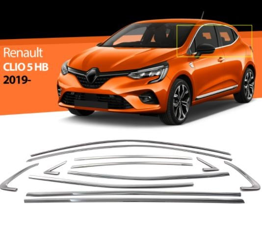 Renault Clio 5 Krom Cam Çerçevesi 12 Parça Tam Set 2019 ve Üzeri image 0