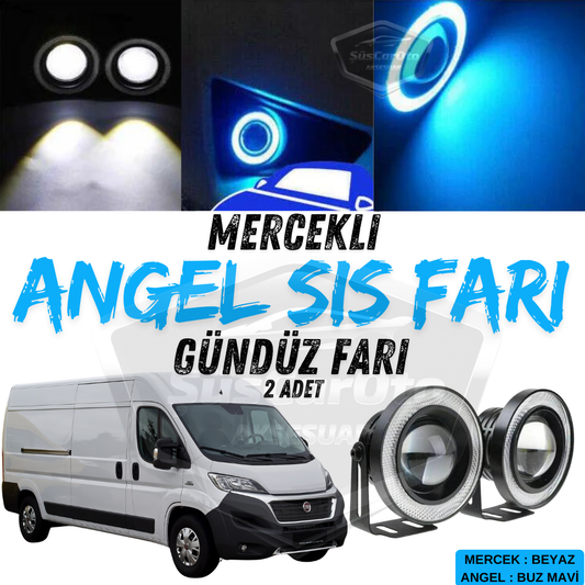 Fiat Ducato Uyumlu Üniversal Mercekli Angel Sis Farı Metal Su Geçirmez 76 mm Buz Mavi Halkalı Gündüz Farı Angel Eyes 2 Adet image 0