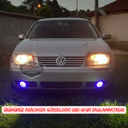 Vw Bora 1998-2006 Uyumlu Üniversal Mercekli Angel Sis Farı Metal Su Geçirmez 76 mm Mavi Halkalı Gündüz Farı Angel Eyes 2 Adet image 2