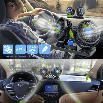 Üniversal Oto Ofis Araç İçi Torpido Üstü Vantilatör Çift Başlıklı Çakmaklık Girişli 2 Kademeli Soğutucu Fan 360° Dönebilen Ultra Sessiz Araç Fanı 12V Mavi image 5
