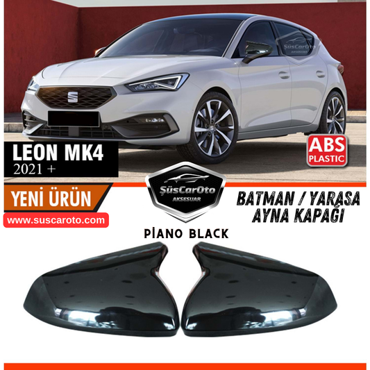 Seat Leon MK4 2021 ve Sonrası Uyumlu Batman Yarasa Ayna Kapağı Piano Black ABS Plastik Sağ Sol Takım image 0