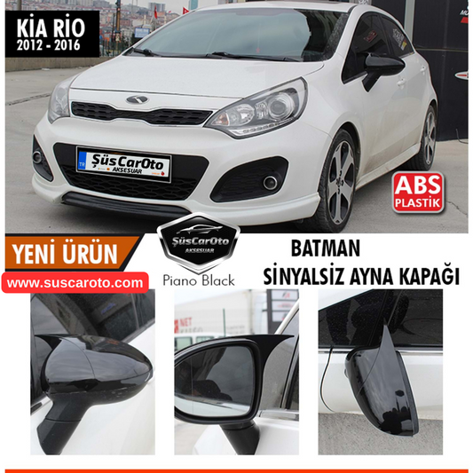 Kia Rio Sinyalsiz 2012-2016 Uyumlu Batman Yarasa Ayna Kapağı Piano Black ABS Plastik image 0
