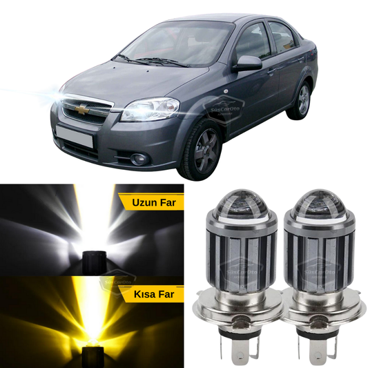 Chevrolet Aveo 2006-2011 Uyumlu Mercekli Far Ampulü Led Xenon Çift Renk Sarı-Beyaz Far Şimşek Etkili CSP Led Lamba Uzun Kısa 2 Adet Takım image 0