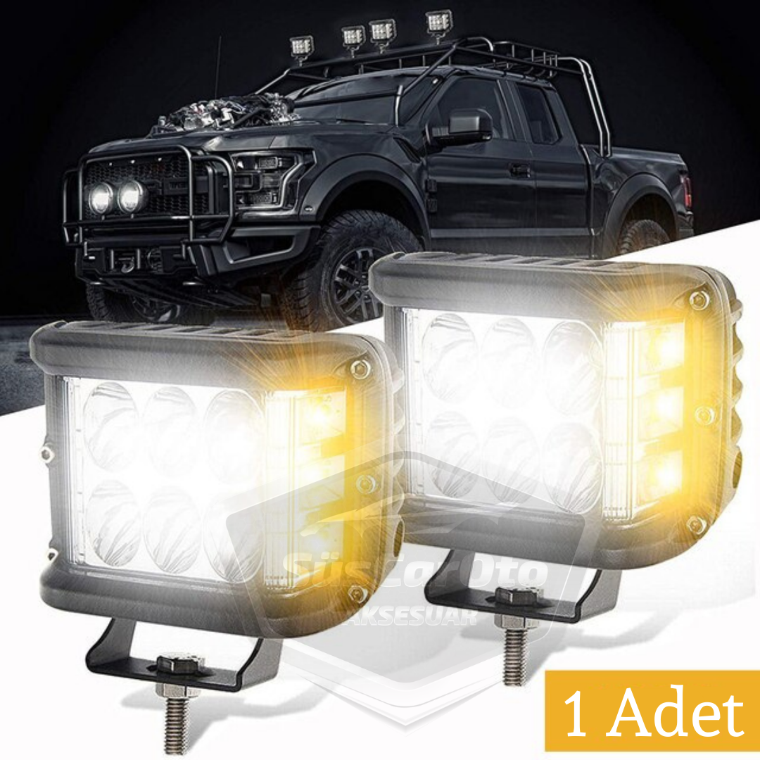 Off Road Led Lamba Delici Yayıcı Beyaz Turuncu Flaşlı Kare Sis Farı Projektör 45W 12 Led Metal Arazi Çalışma Lambası 1 Adet image 9