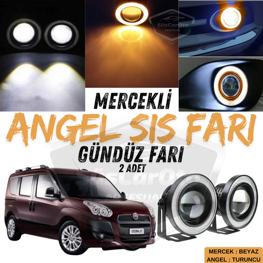 Fiat Doblo D3 2010-2015 Uyumlu Üniversal Mercekli Angel Sis Farı Metal Su Geçirmez 76 mm Turuncu Halkalı Gündüz Farı Angel Eyes 2 Adet image 0