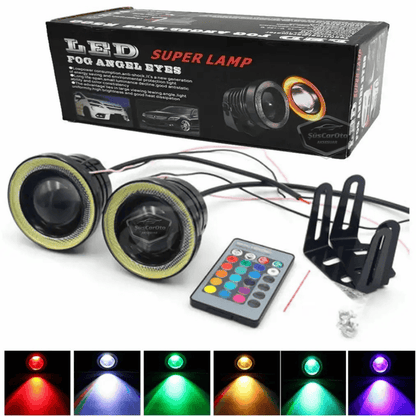 Üniversal Kumandalı RGB Mercekli Angel Sis Farı Metal Su Geçirmez 76 mm Beyaz Halkalı Gündüz Farı Angel Eyes 2 Adet image 2
