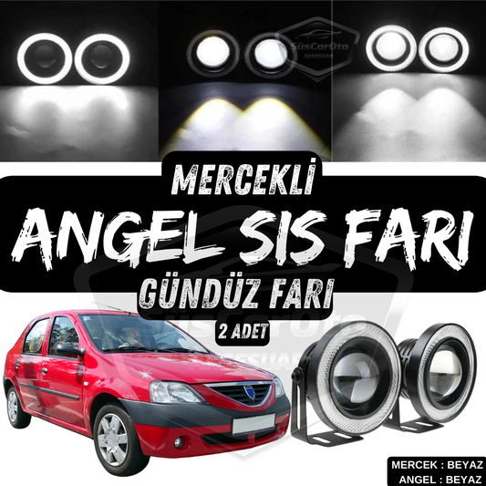 Dacia Logan Uyumlu Üniversal Mercekli Angel Sis Farı Metal Su Geçirmez 76 mm Beyaz Halkalı Gündüz Farı Angel Eyes 2 Adet image 0