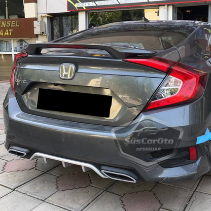 Honda Civic FC5 2016-2021 Araca Özel Siyah Gri Arka Difüzör Tırnaklı Çift Kare Egzoz Çıkışlı Arka Tampon Eki İthal 1.Sınıf image 8