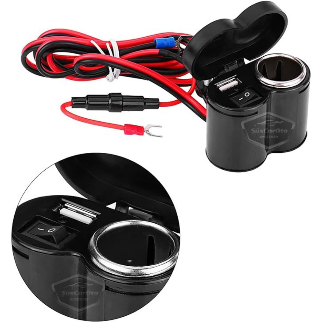 Motosiklet Atv Elektrikli Bisiklet Jetski 12-45V Çakmaklık/USB Şarj Soketi Su Geçirmez Gidon Montaj Çok Fonksiyonlu USB Şarj Cihazı image 3