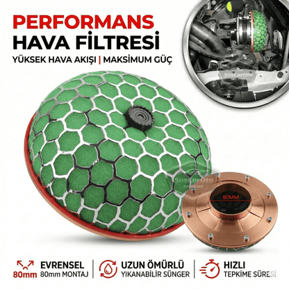 HKS Universal Performans ve Ses Arttırıcı Aparatlı Açık Hava Filtresi +6 Hp Yeşil Mantar Tip 80 mm image 0
