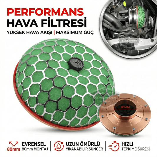 HKS Universal Performans ve Ses Arttırıcı Aparatlı Açık Hava Filtresi +6 Hp Yeşil Mantar Tip 80 mm image 0