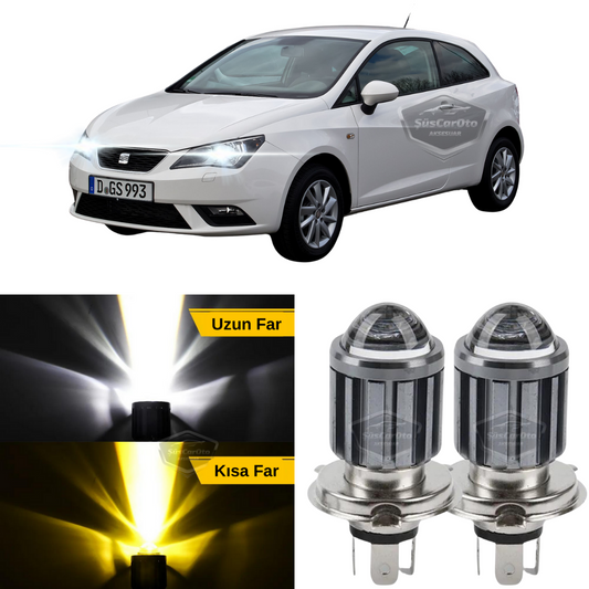 Seat İbiza Mk4 2008-2017 Uyumlu Mercekli Far Ampulü Led Xenon Çift Renk Sarı-Beyaz Far Şimşek Etkili CSP Led Lamba Uzun Kısa 2 Adet Takım image 0