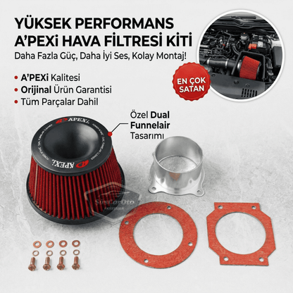 Apexi Universal Performans ve Ses Arttırıcı Aparatlı Açık Hava Filtresi Seti +6 Hp Dual Funnel Kırmızı 76 mm image 9