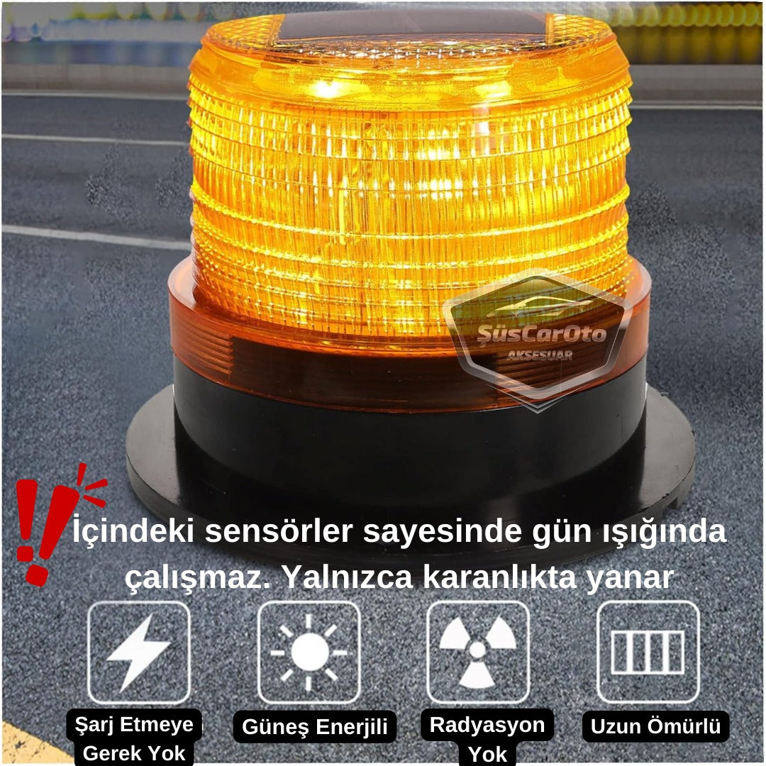 Güneş Enerjili Mıknatıslı Çakarlı Tavan Tepe Lambası Yuvarlak Tip Off Road Ambulans İtfaiye Kurtarıcı Çakar Su Geçirmez Turuncu Kablosuz Tepe Çakar image 2