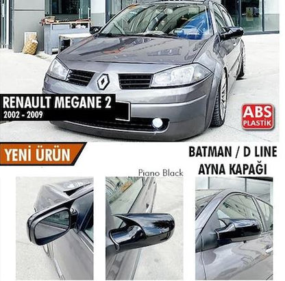 Renault Megane 2 2002-2009 Batman Yarasa Ayna Kapağı Piano Black ABS Plastik image 0
