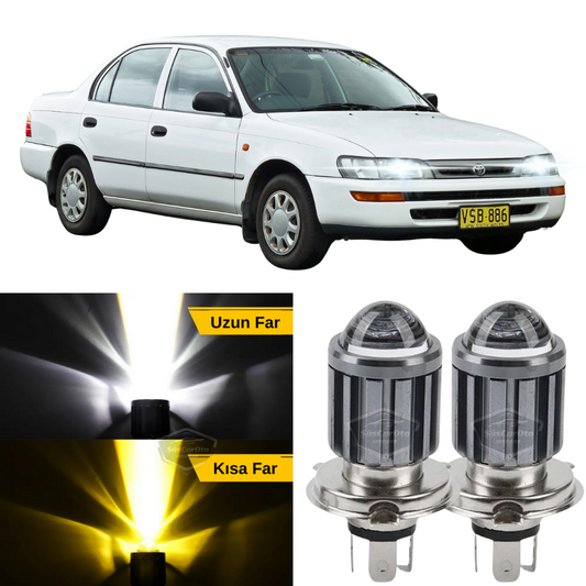 Toyota Corolla AE101 Efsane Kasa 1991-1998 Uyumlu Mercekli Far Ampulü Led Xenon Çift Renk Sarı-Beyaz Far Şimşek Etkili CSP Led Lamba Uzun Kısa 2 Adet Takım image 0