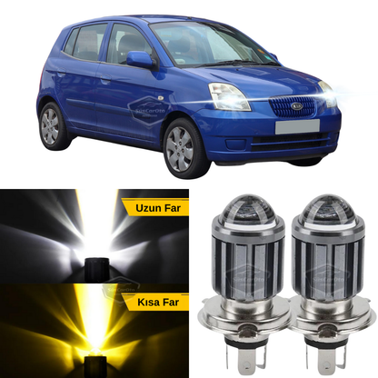 Kia Picanto 2003-2011 Uyumlu Mercekli Far Ampulü Led Xenon Çift Renk Sarı-Beyaz Far Şimşek Etkili CSP Led Lamba Uzun Kısa 2 Adet Takım image 0
