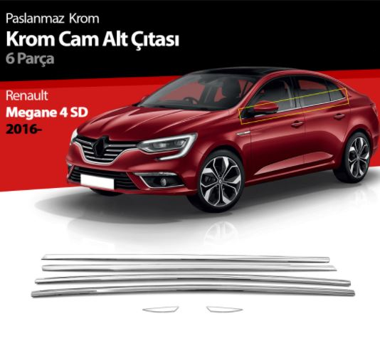 Renault Megane 4 Sedan 2016 ve Sonrası Krom Cam Çıtası 6 Parça image 0