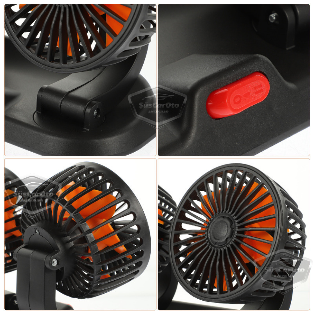 Üniversal Oto Ofis Araç İçi Torpido Üstü Vantilatör Çift Başlıklı USB Girişli 2 Kademeli Soğutucu Fan 360° Dönebilen Ultra Sessiz Oynar Başlıklı Araç Fanı image 3