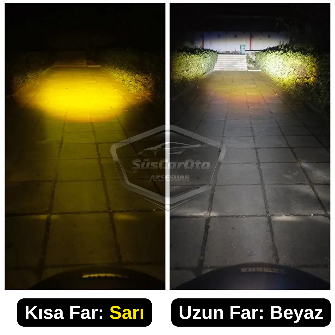 Peugeot 106 1991-2004 Uyumlu Mercekli Far Ampulü Led Xenon Çift Renk Sarı-Beyaz Far Şimşek Etkili CSP Led Lamba Uzun Kısa 2 Adet Takım image 3
