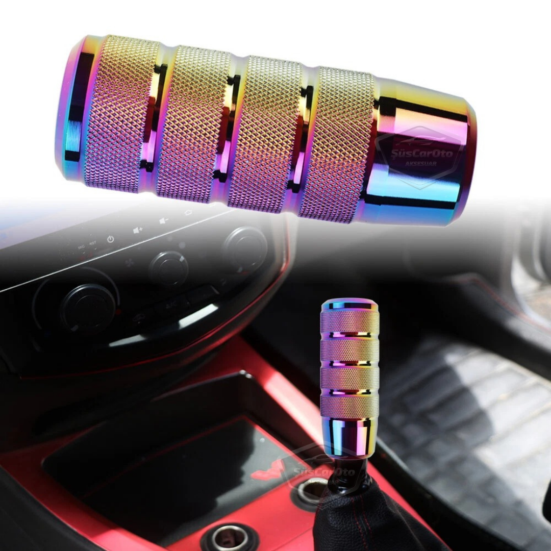 Üniversal 9.5 cm JDM Metal Spor Görünümlü Vites Topuzu Aparatlı Alüminyum Alaşım Otomatik-Manuel Yarış Vites Kolu Bukalemun Neo Krom image 0