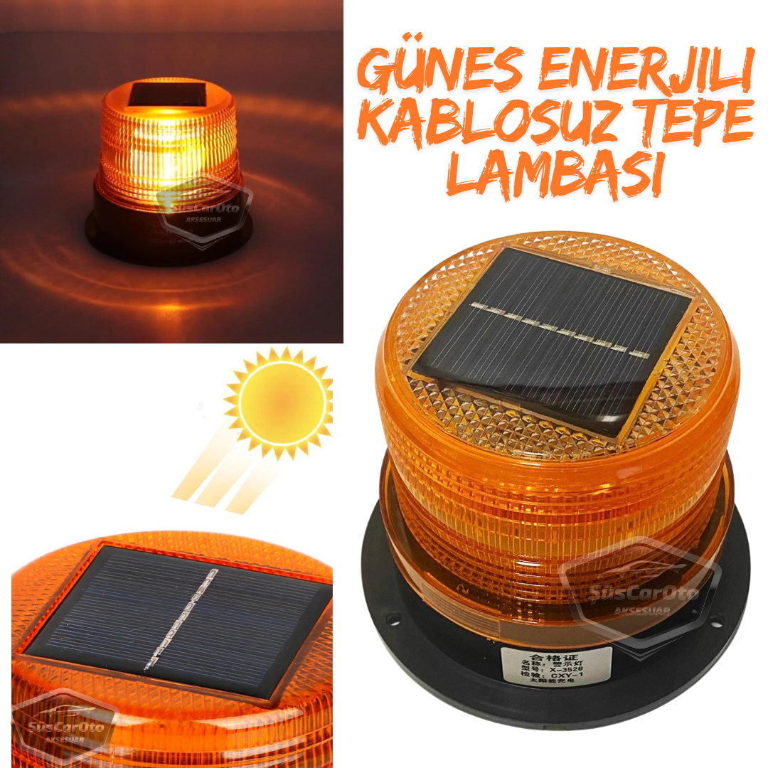 Güneş Enerjili Mıknatıslı Çakarlı Tavan Tepe Lambası Yuvarlak Tip Off Road Ambulans İtfaiye Kurtarıcı Çakar Su Geçirmez Turuncu Kablosuz Tepe Çakar image 0