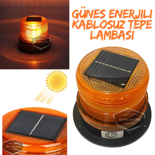Güneş Enerjili Mıknatıslı Çakarlı Tavan Tepe Lambası Yuvarlak Tip Off Road Ambulans İtfaiye Kurtarıcı Çakar Su Geçirmez Turuncu Kablosuz Tepe Çakar image 0