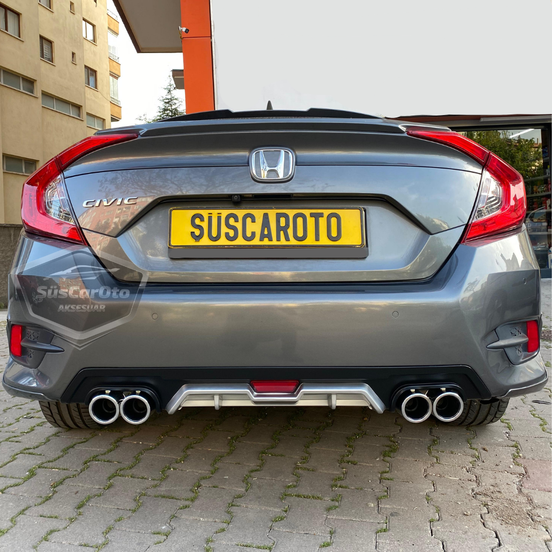 Honda Civic FC5 2016-2021 Araca Özel Siyah Gri Arka Difüzör Tırnaklı 4 Yuvarlak Egzoz Çıkışlı Arka Tampon Eki İthal 1.Sınıf image 0